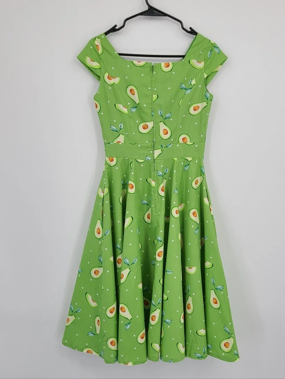 Unique Vintage's Magnolia Place Avocado Print Cotton Midi Dress Size XS - Picture 11 of 12